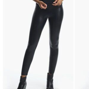 Spanx Control Top Faux Leather Leggings, Black Women's Size Medium